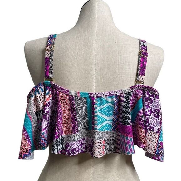 Raisins Curve Womens Tortuga Flounce Bikini Top 18W Cold Shoulder Shelf Bra - Picture 2 of 7